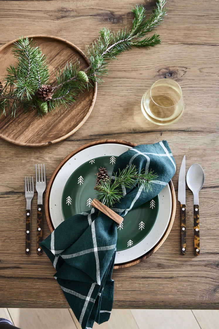 JEHROSE | Marin Green Windowpane EUROPEAN FLAX ‚Ñ¢-Certified Linen Napkin