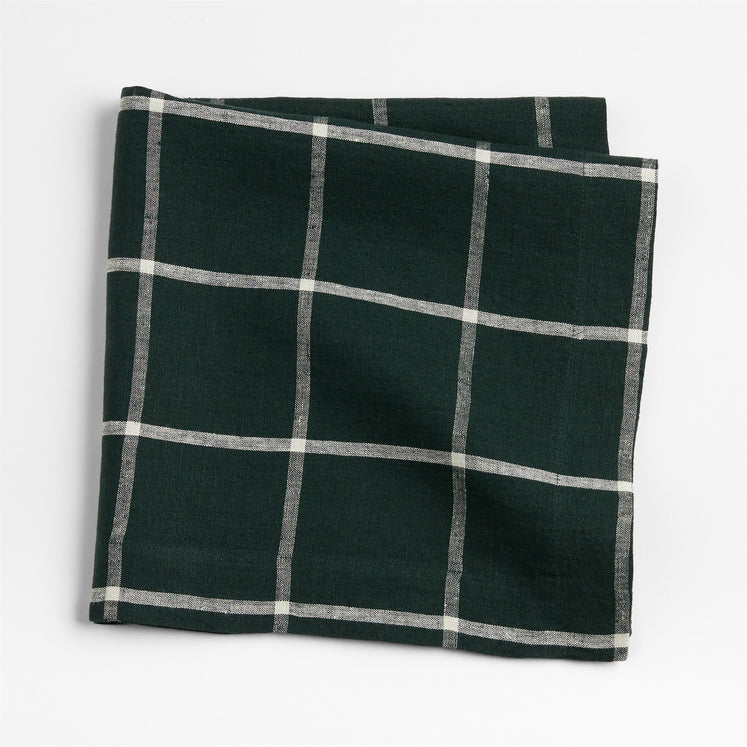 JEHROSE | Marin Green Windowpane EUROPEAN FLAX ‚Ñ¢-Certified Linen Napkin