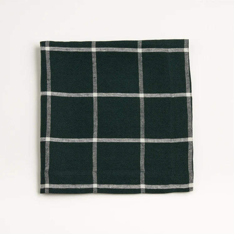 JEHROSE | Marin Green Windowpane EUROPEAN FLAX ‚Ñ¢-Certified Linen Napkin