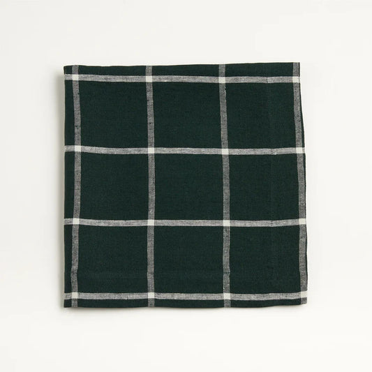 JEHROSE | Marin Green Windowpane EUROPEAN FLAX ‚Ñ¢-Certified Linen Napkin