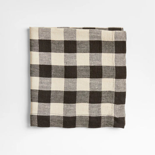 JEHROSE | Marin Black and Natural EUROPEAN FLAX ®-Certified Linen Buffalo Check Napkin