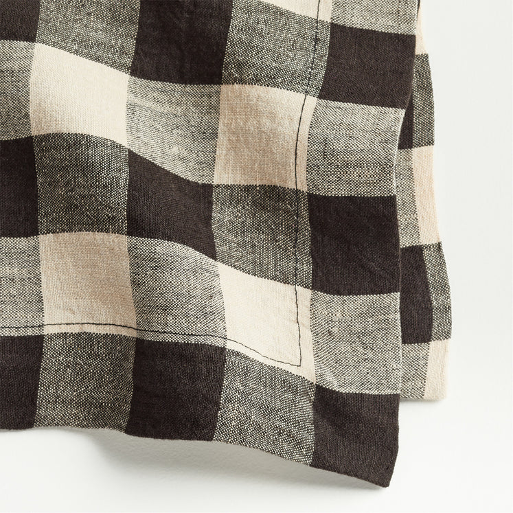 JEHROSE | Marin Black and Natural EUROPEAN FLAX ®-Certified Linen Buffalo Check Napkin