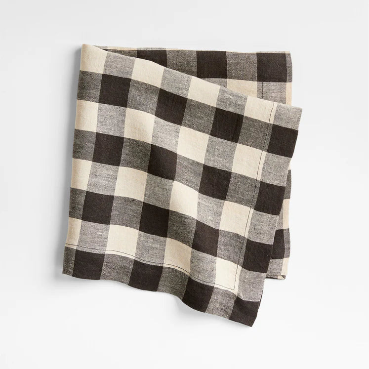 JEHROSE | Marin Black and Natural EUROPEAN FLAX ®-Certified Linen Buffalo Check Napkin