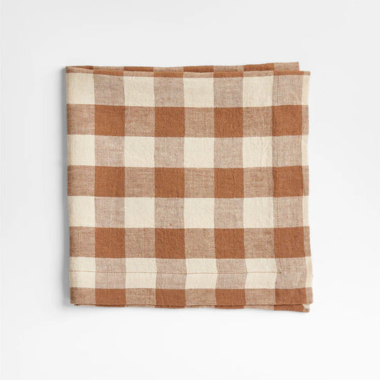 JEHROSE | Marin Walnut Brown EUROPEAN FLAX ®-Certified Linen Buffalo Check Napkin