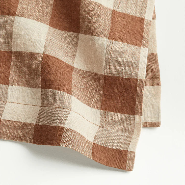 JEHROSE | Marin Walnut Brown EUROPEAN FLAX ®-Certified Linen Buffalo Check Napkin