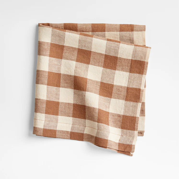 JEHROSE | Marin Walnut Brown EUROPEAN FLAX ®-Certified Linen Buffalo Check Napkin